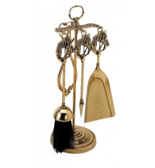 Аксессуар для камина "Лошадь" (совок, метелка, щипцы, кочерга) в блестящей и состаренной латуни