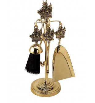 Каминный набор "Корабль" (совок. метелка, щетка, кочерга) в блестящей латуни