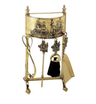 Каминный набор "Корабль" (совок. метелка, щетка, кочерга) в блестящей латуни