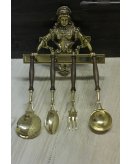 Аксессуары для кухни "Дама" (половник, шумовка, ложка, вилка) в блестящей и состаренной латуни