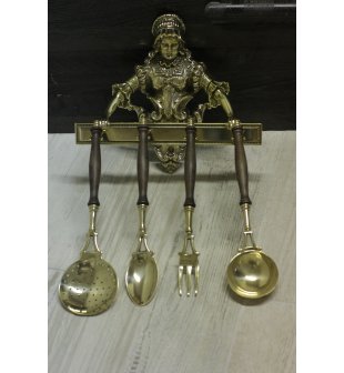 Аксессуары для кухни "Дама" (половник, шумовка, ложка, вилка) в блестящей и состаренной латуни