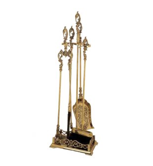 Каминный набор (совок, метелка, щипцы, кочерга) в блестящей и состаренной латуни