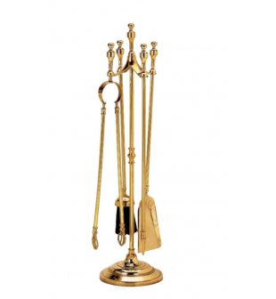 Каминный набор (совок, метелка, щипцы, кочерга) в блестящей латуни