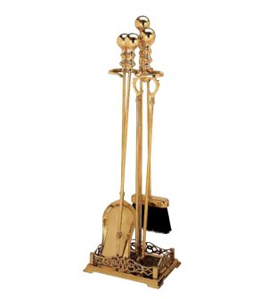 Каминный набор (совок, метелка, щипцы, кочерга) в состаренной латуни