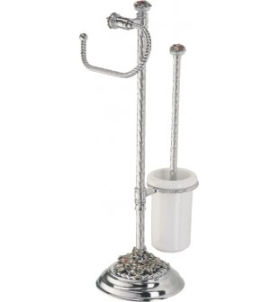 Щеткодержатель с держателем для бумаги напольный (цвет хром, декор состаренное серебро) MARE