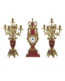 Набор два канделябра и часы ДИММАРК 414 - 449М, блестящая латунь, красный мрамор