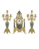 Набор два канделябра и часы ДИММАРК 449 - 425М, блестящая латунь, зеленый мрамор