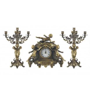 Набор два канделябра и часы ДИММАРК Ангелы 429 -1189, блестящая латунь