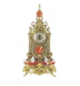 Часы на мраморном основании ДИММАРК 00520, блестящая латунь, красный мрамор