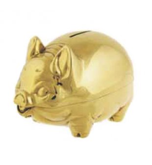 Копилка "Поросенок" 1509S в блестящей латуни