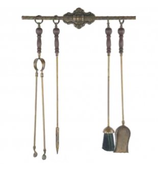 Каминный набор настенный - держатель и 4 аксессуара 131898 в состаренной латуни